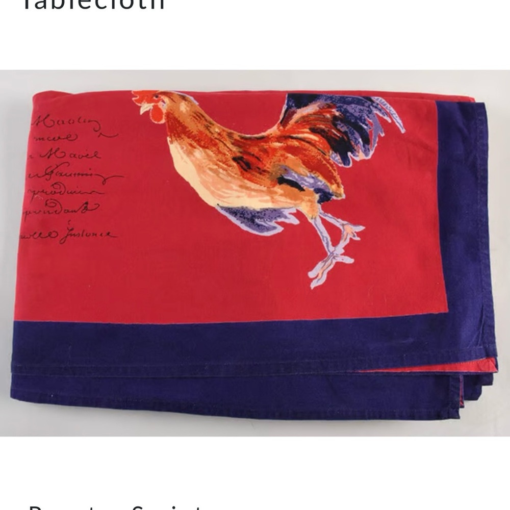 Vintage Williams Sonoma Rooster Script Red Tablecloth